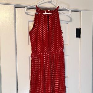 Maison Jules, Tank Maxi Dress, Rust Red with small white polka dots, Size 8